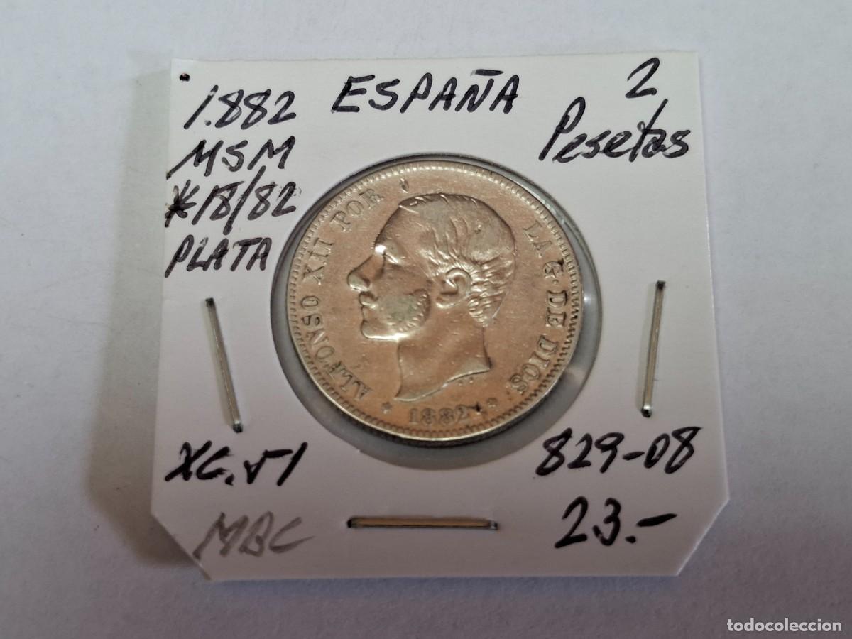 Monedas de Espa&ntilde;a: 2 PESETAS de PLATA de 1882 MSM *18/82 XC 51 ESPA&Ntilde;A en MBC