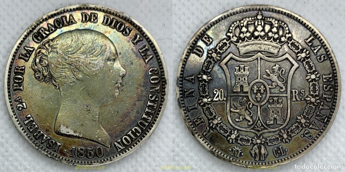 Monedas de Espa&ntilde;a: 2435 ESPA&Ntilde;A 1850 ISABEL II 1850 CL 20 REALES