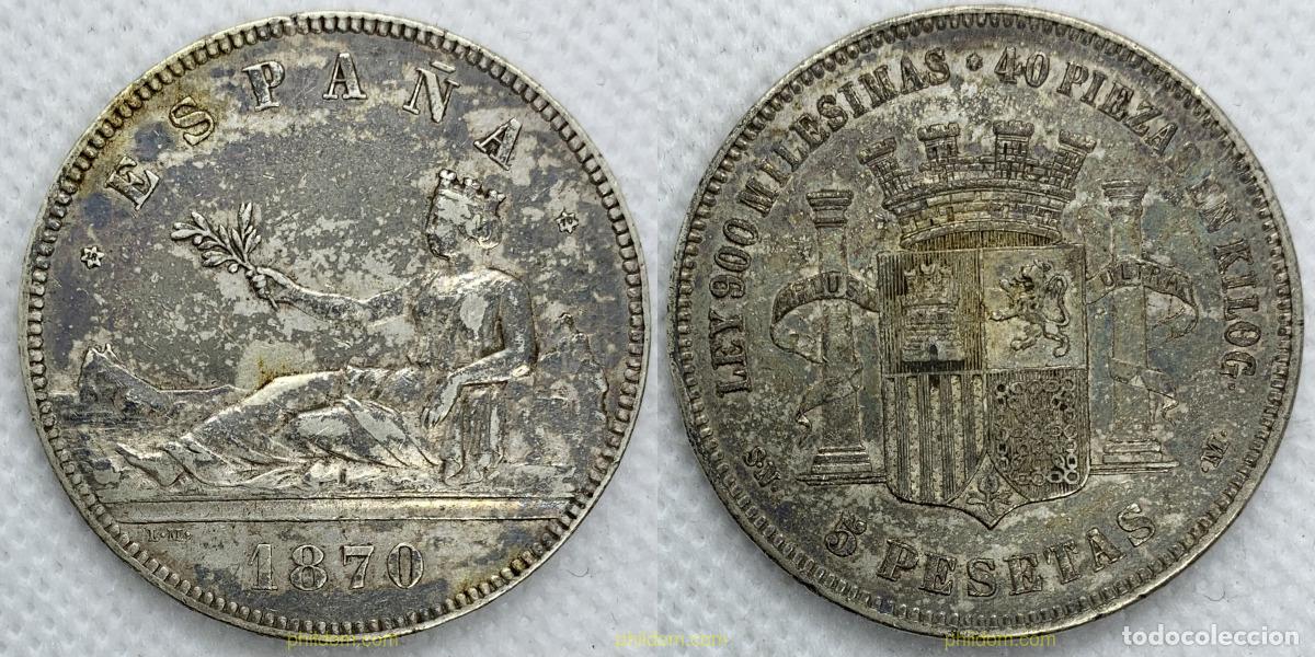 Monedas de Espa&ntilde;a: 2415 ESPA&Ntilde;A 1870 5 PESETAS GOBIERNO PROVISIONAL 1870 *70