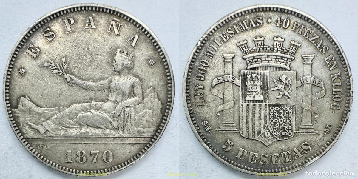 Monedas de Espa&ntilde;a: 4024 ESPA&Ntilde;A 1870 5 PESETAS GOBIERNO PROVISIONAL 1870 *70
