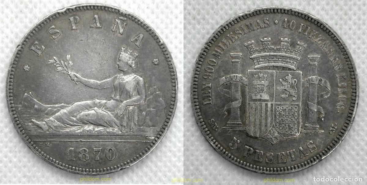 Monedas de Espa&ntilde;a: 4133 ESPA&Ntilde;A 1870 5 PESETAS GOBIERNO PROVISIONAL 1870 *70