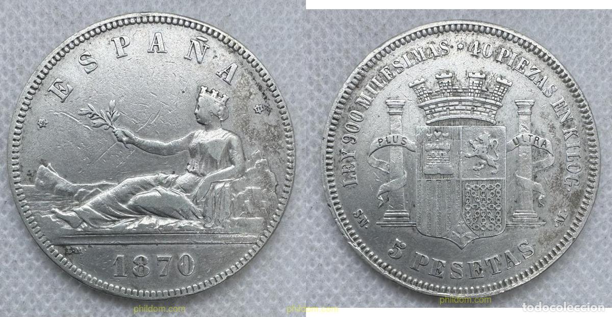 Monedas de Espa&ntilde;a: 5281 ESPA&Ntilde;A 1870 5 PESETAS GOBIERNO PROVISIONAL 1870 *70
