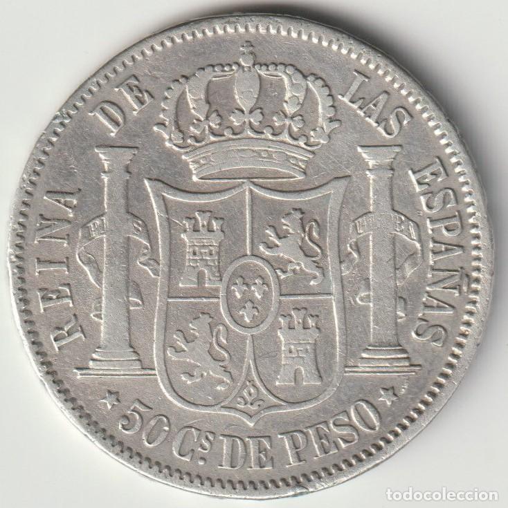 Monedas de Espa&ntilde;a: Espa&ntilde;a. 50 c&eacute;ntimos de peso 1868 Manila Isabel II