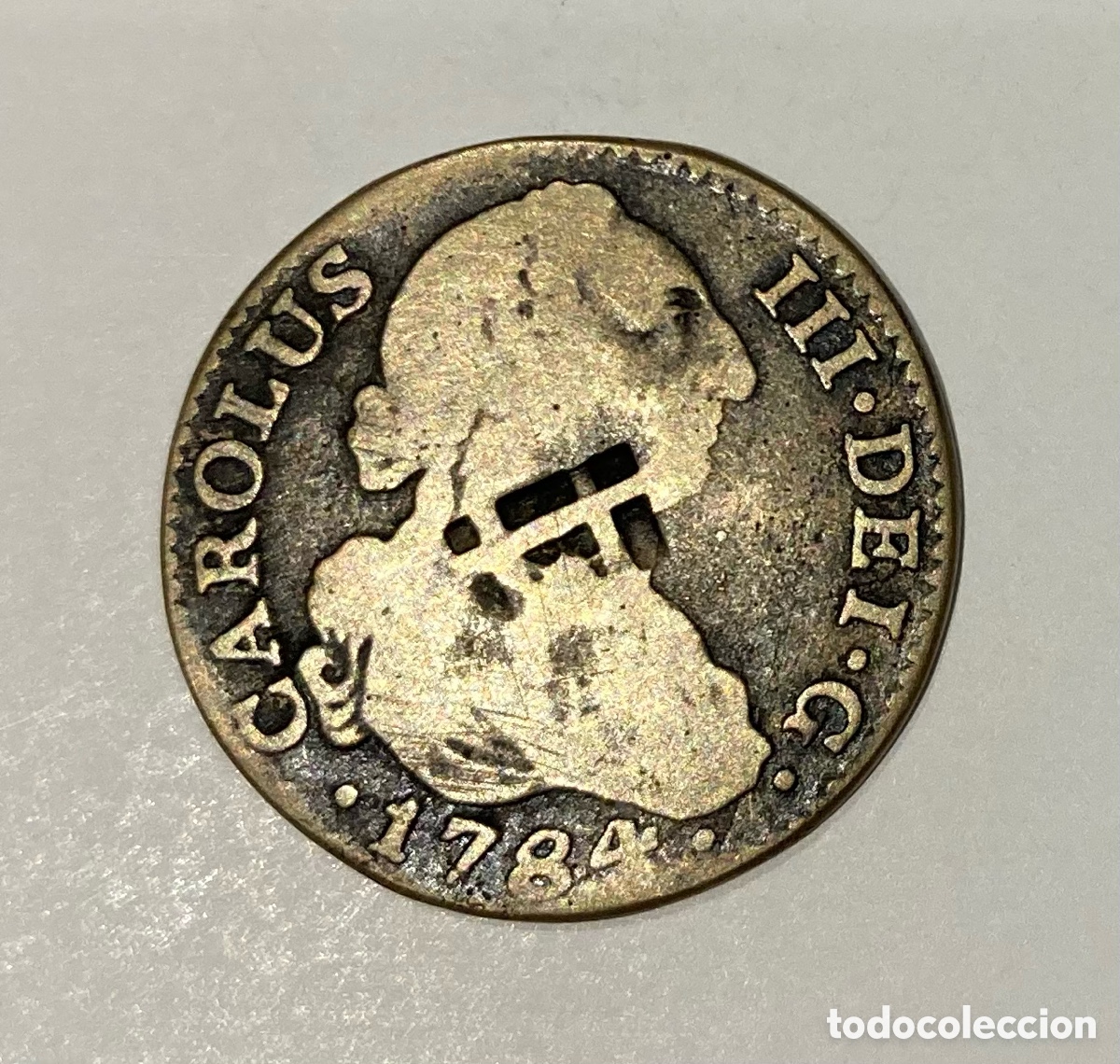 Monedas de Espa&ntilde;a: 2 reales de Carlos III falsos de &eacute;poca con contramarca de Cuba. 1784.