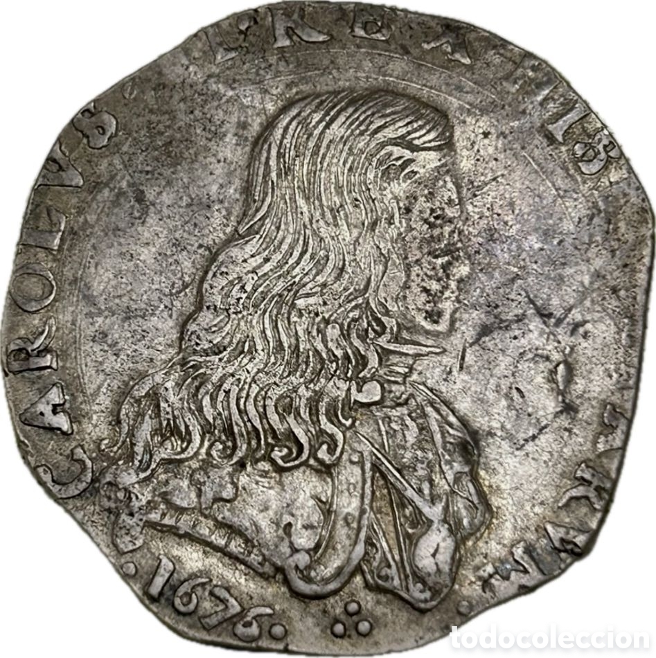 Monedas de Espa&ntilde;a: Filippo de plata reinado de Carlos II a&ntilde;o 1676 acu&ntilde;ada en Mil&aacute;n