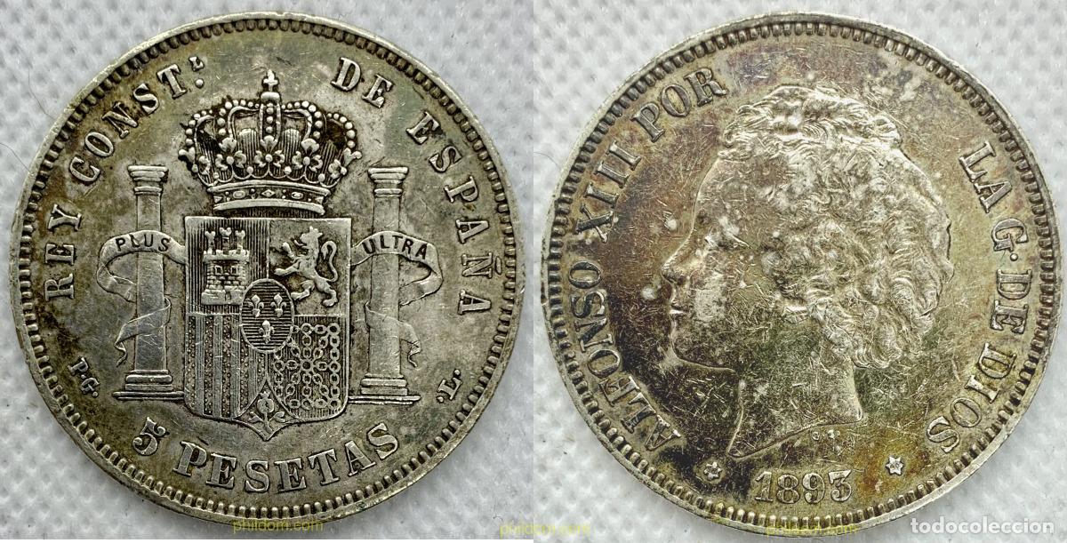 Monedas de Espa&ntilde;a: 2349 ESPA&Ntilde;A 1893 5 PESETAS ALFONSO XIII 1893 18-93 PG L