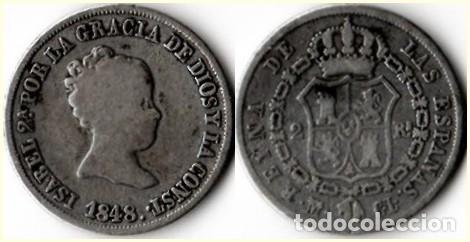 Monedas de Espa&ntilde;a: 1848 - ESPA&Ntilde;A - ISABEL II - 2 REALES DE VELLON - KM # 526
