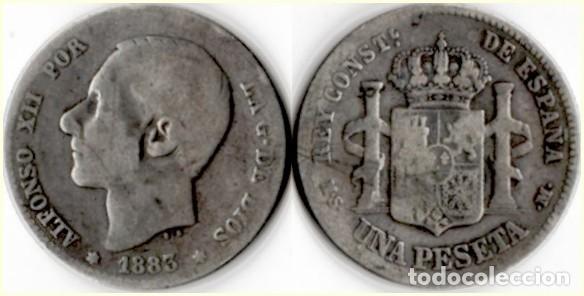 Monedas de Espa&ntilde;a: 1883 - ESPA&Ntilde;A - ALFONSO XII - UNA PESETA - KM # 686