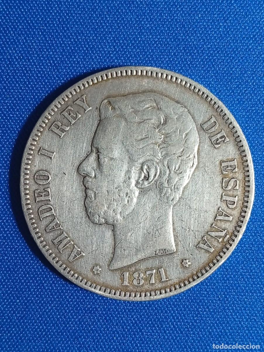 Monedas de Espa&ntilde;a: Moneda plata 5 ptas. Amadeo I 1871 estrellas 18*-74*