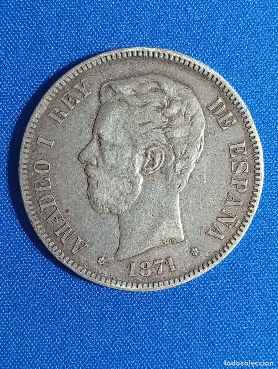 Monedas de Espa&ntilde;a: Moneda plata 5 ptas. Amadeo I 1871 estrellas 18-74