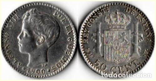 Monedas de Espa&ntilde;a: 1900 - ESPA&Ntilde;A - ALFONSO XIII - 50 CENTIMOS - KM # 705