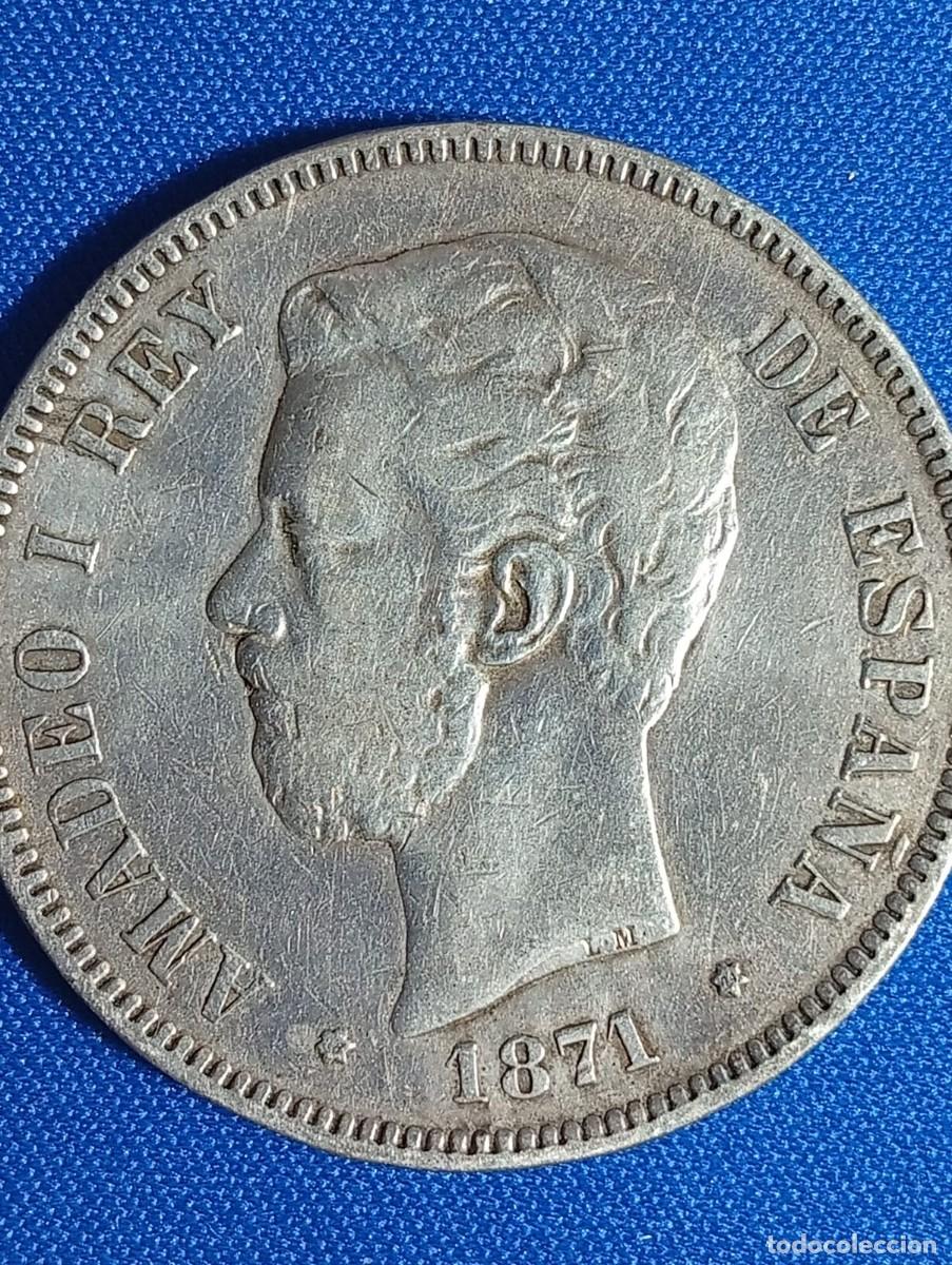 Monedas de Espa&ntilde;a: Moneda plata 5 ptas. Amadeo I 1871 estrellas 18-74
