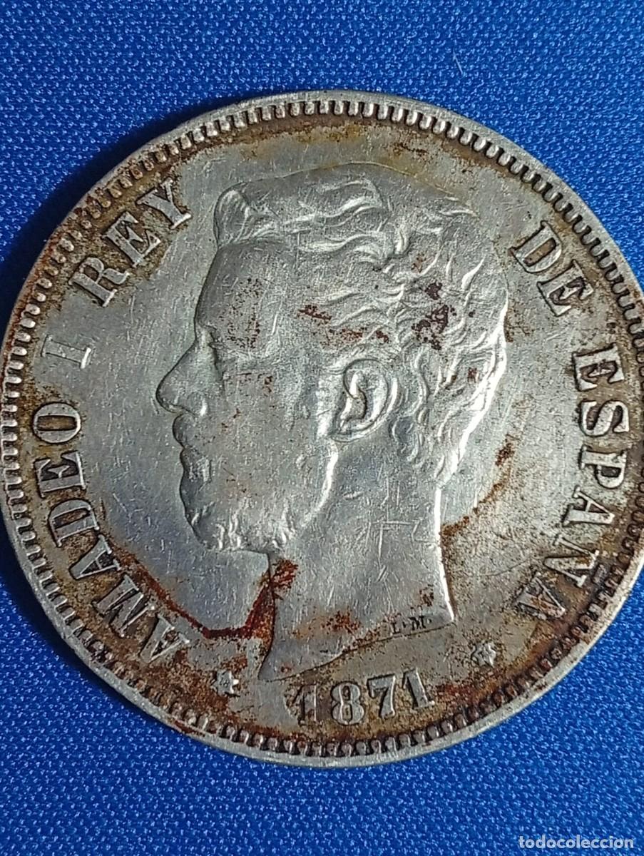 Monedas de Espa&ntilde;a: Moneda plata 5 ptas. Amadeo I 1871 estrellas 18-71