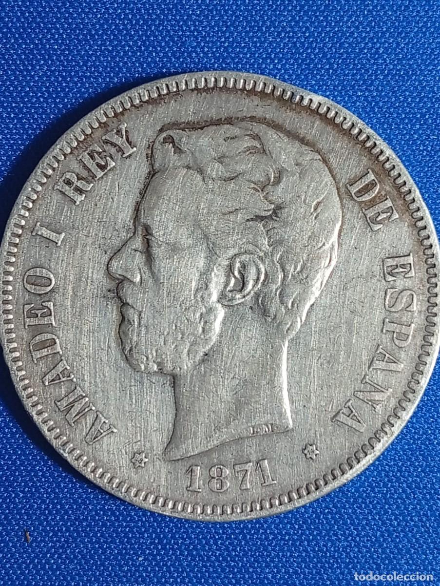 Monedas de Espa&ntilde;a: Moneda plata 5 ptas. Amadeo I 1871 estrellas 18*-74*