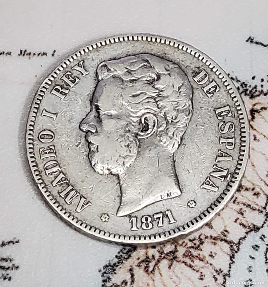 Monedas de Espa&ntilde;a: 5 pesetas de Espa&ntilde;a de 1871 estrella 74 MPM. MUY BUEN ESTADO DE CONSERVACION