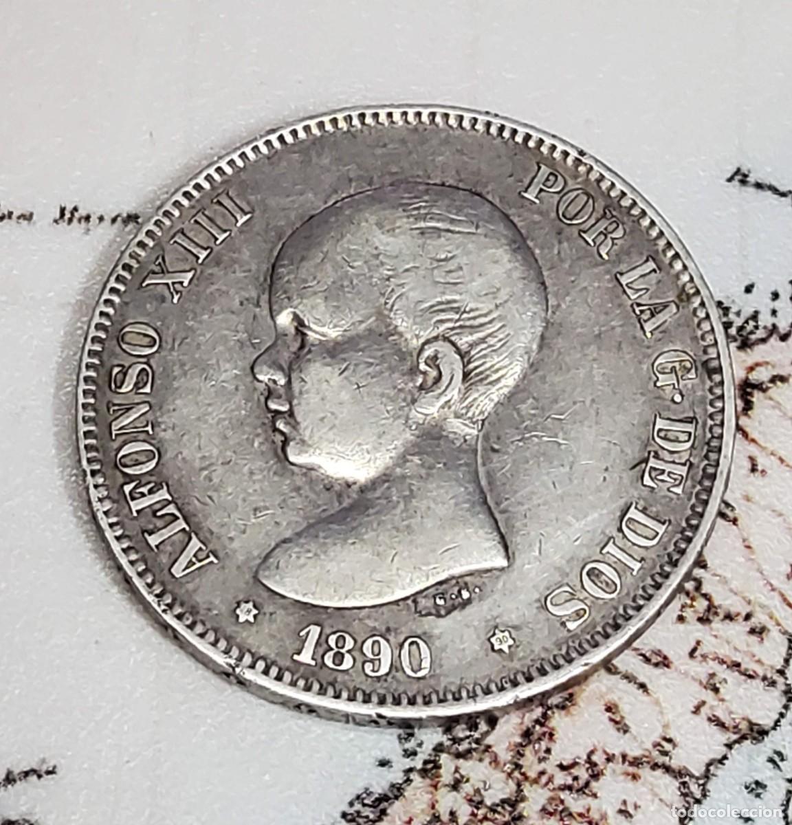 Monedas de Espa&ntilde;a: 5 pesetas de Espa&ntilde;a de 1890 estrella 90 PGM. MUY BUEN ESTADO DE CONSERVACION
