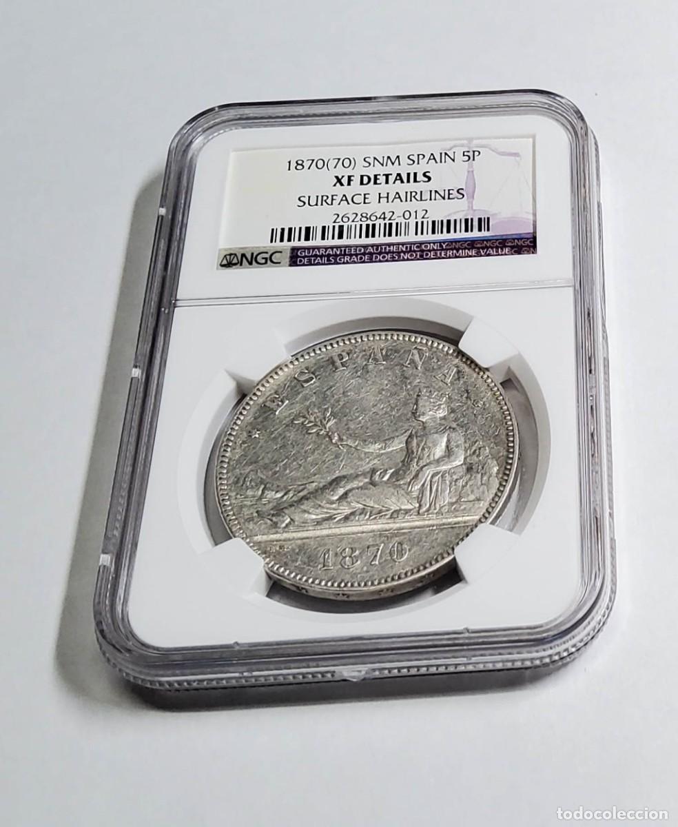 Monedas de Espa&ntilde;a: 5 pesetas de Espa&ntilde;a del a&ntilde;o 1870 estrella 70 SNM. ESTUCHE con PRECINTO DE GARANTIA MUNDIAL NGC