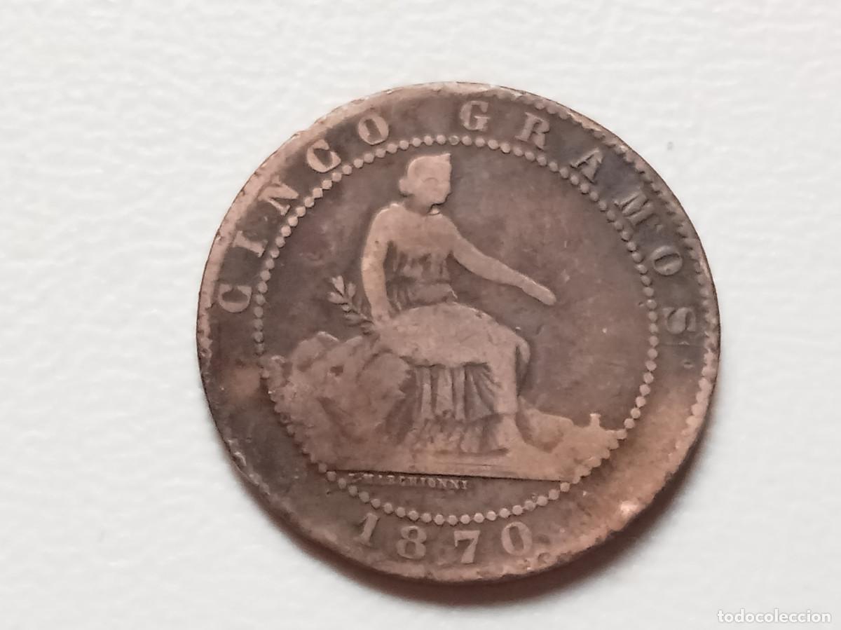 Monedas de Espa&ntilde;a: GOBIERNO PROVISIONAL 5 C&Eacute;NTIMOS 1870 OM MBC-/BC+ - Foto 2