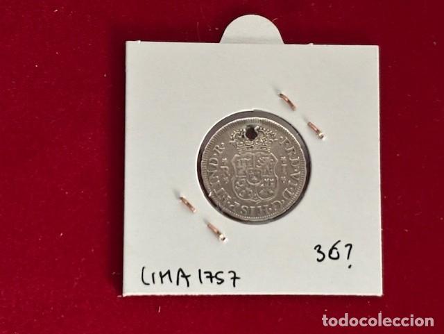 Monedas de Espa&ntilde;a: Fernando VI, 1 Real Lima 1757, perforado - Foto 2