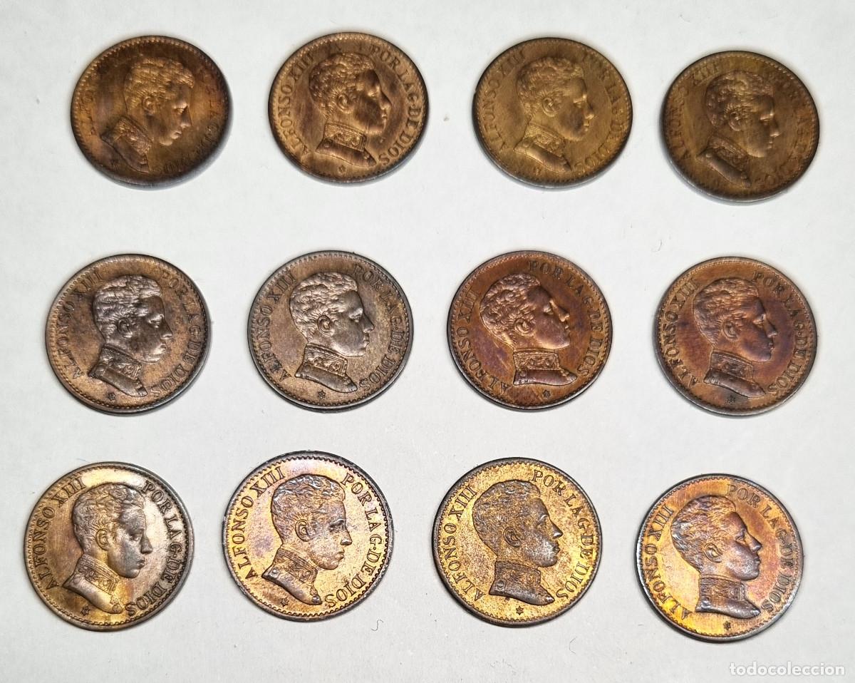Monedas de Espa&ntilde;a: LOTE DE 12 MONEDAS ALFONSO XIII, 1 CENTIMO 1906*6 SLV (EBC+)