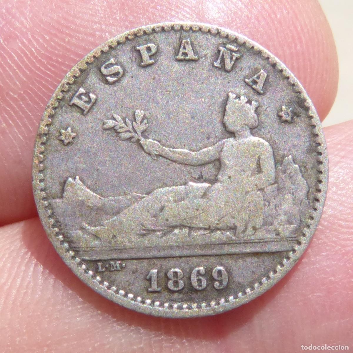 Monedas de Espa&ntilde;a: 50 centimos 1869, Espa&ntilde;a, estrellas legibles, 6* 9*, 2,43gr.