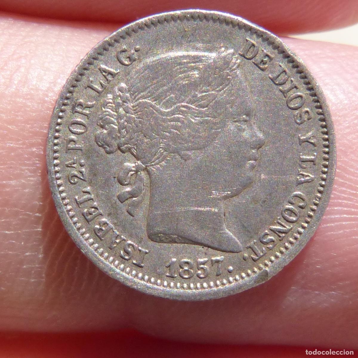Monedas de Espa&ntilde;a: 1 Real 1857, Isabel II, Madrid, 1,25gr. Muy buen estado.