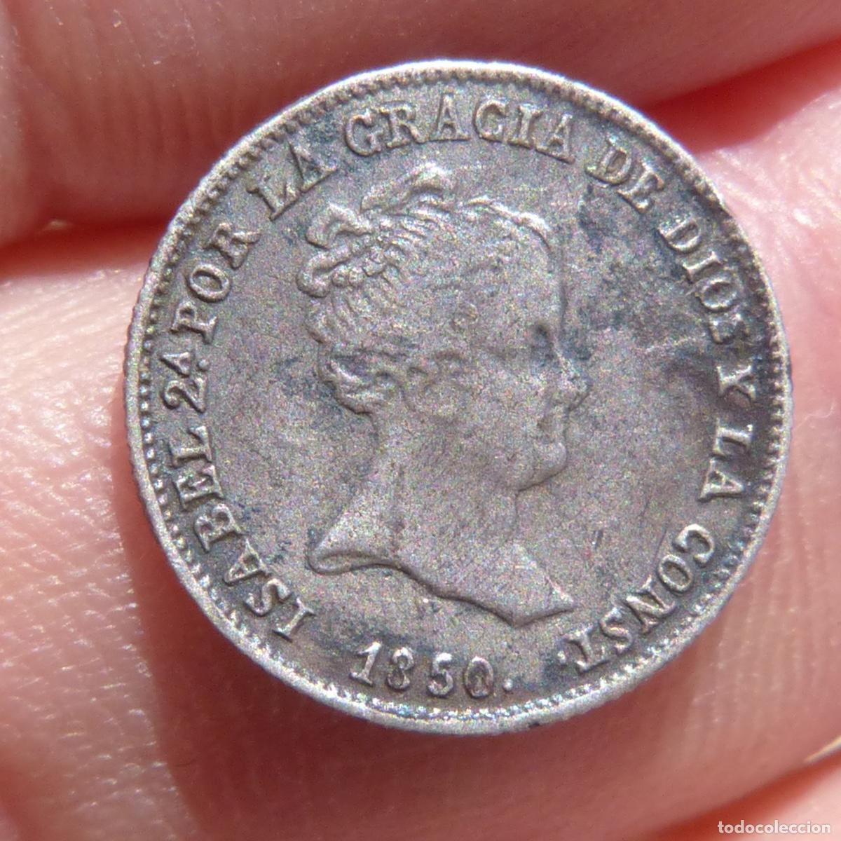 Monedas de Espa&ntilde;a: 1 real de 1850, Sevilla, Isabel II, 1,24gr.