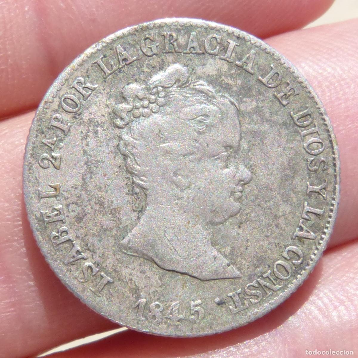 Monedas de Espa&ntilde;a: 4 reales de Isabel II, 1845, ceca, barcelona rd, plata agria, 5,70gr, escasa.