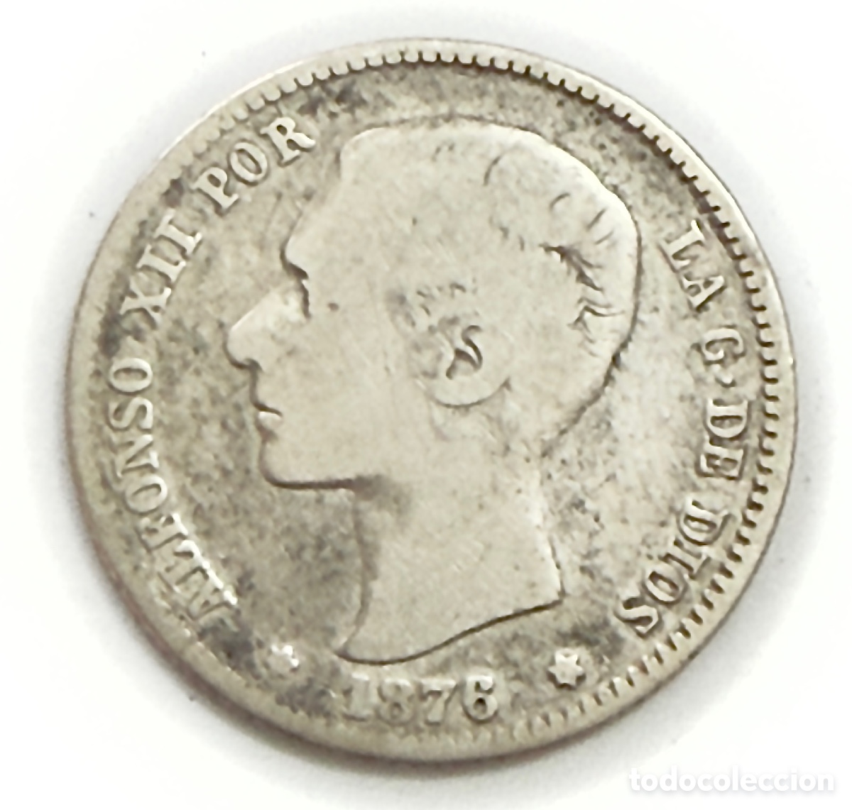 Monedas de Espa&ntilde;a: 1 Peseta 1876 Alfonso XII &ndash; Plata &ndash; 18-76 &ndash; Espa&ntilde;a &ndash; Moneda Hist&oacute;rica