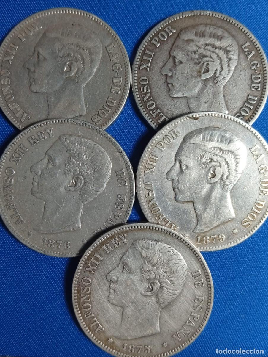 Monedas de Espa&ntilde;a: 5 Monedas plata 5 ptas. Alfonso 1875 - 76 - 77 - 78 - 79