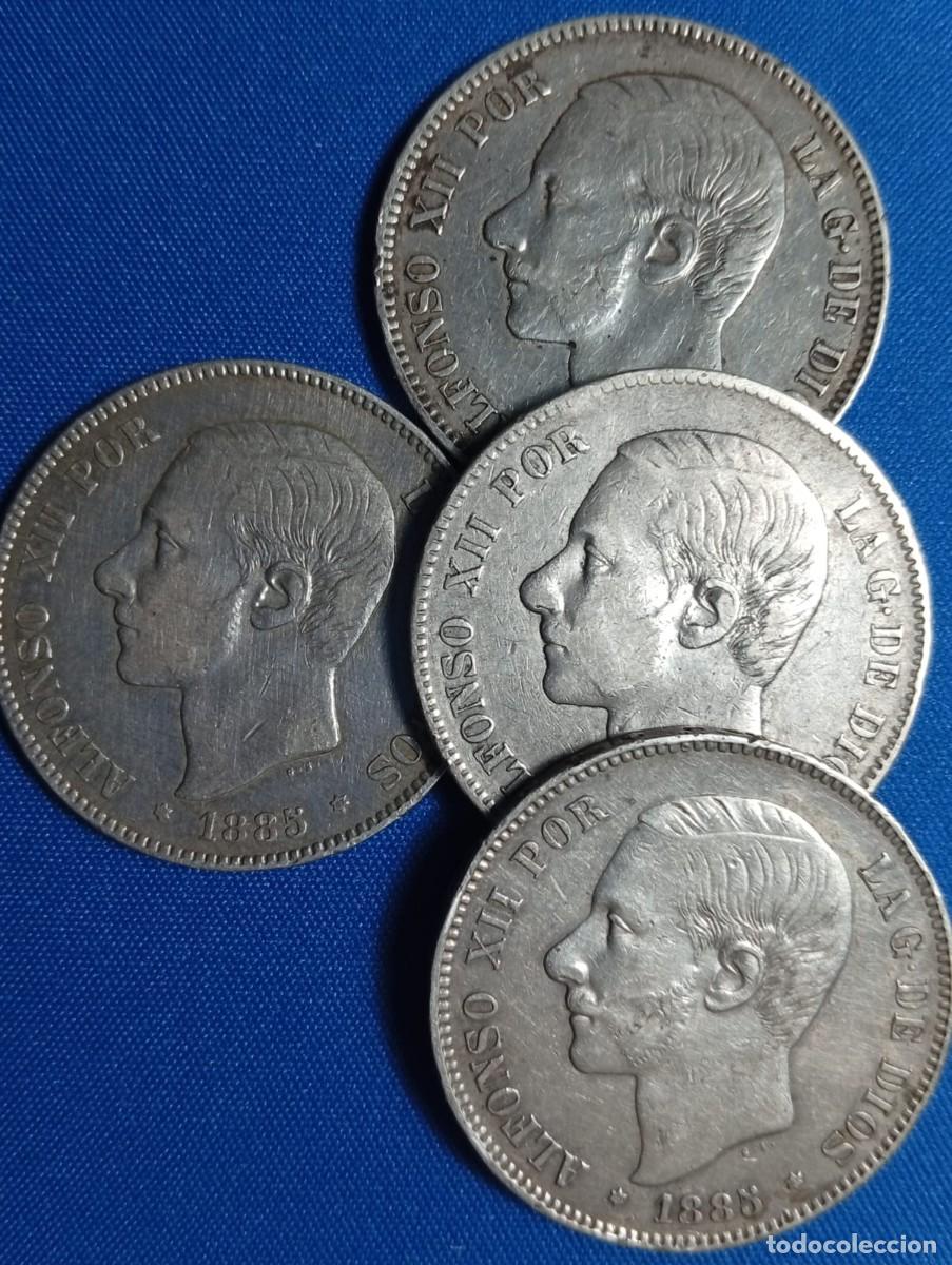 Monedas de Espa&ntilde;a: 4 Monedas plata 5 ptas. Alfonso XII 1885