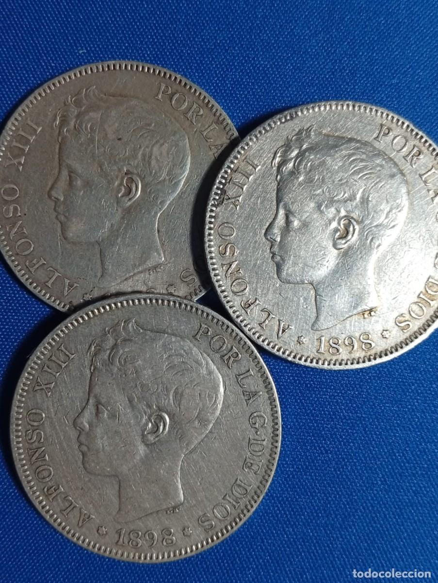Monedas de Espa&ntilde;a: 3 Moneda plata 5 ptas. Alfonso XIII 1898