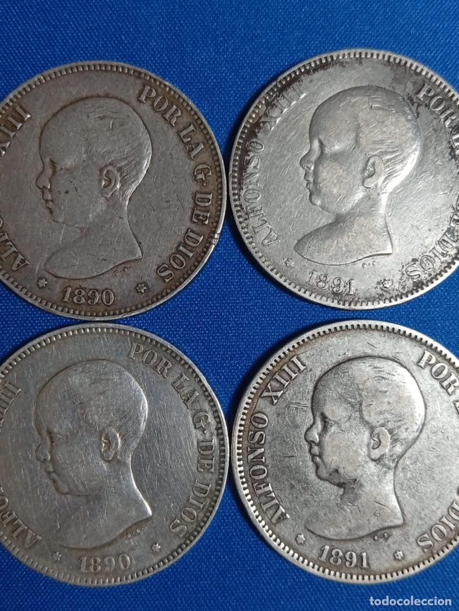 Monedas de Espa&ntilde;a: 4 Monedas plata 5 ptas. Alfonso XIII ( 2- 1890 2-1891 )