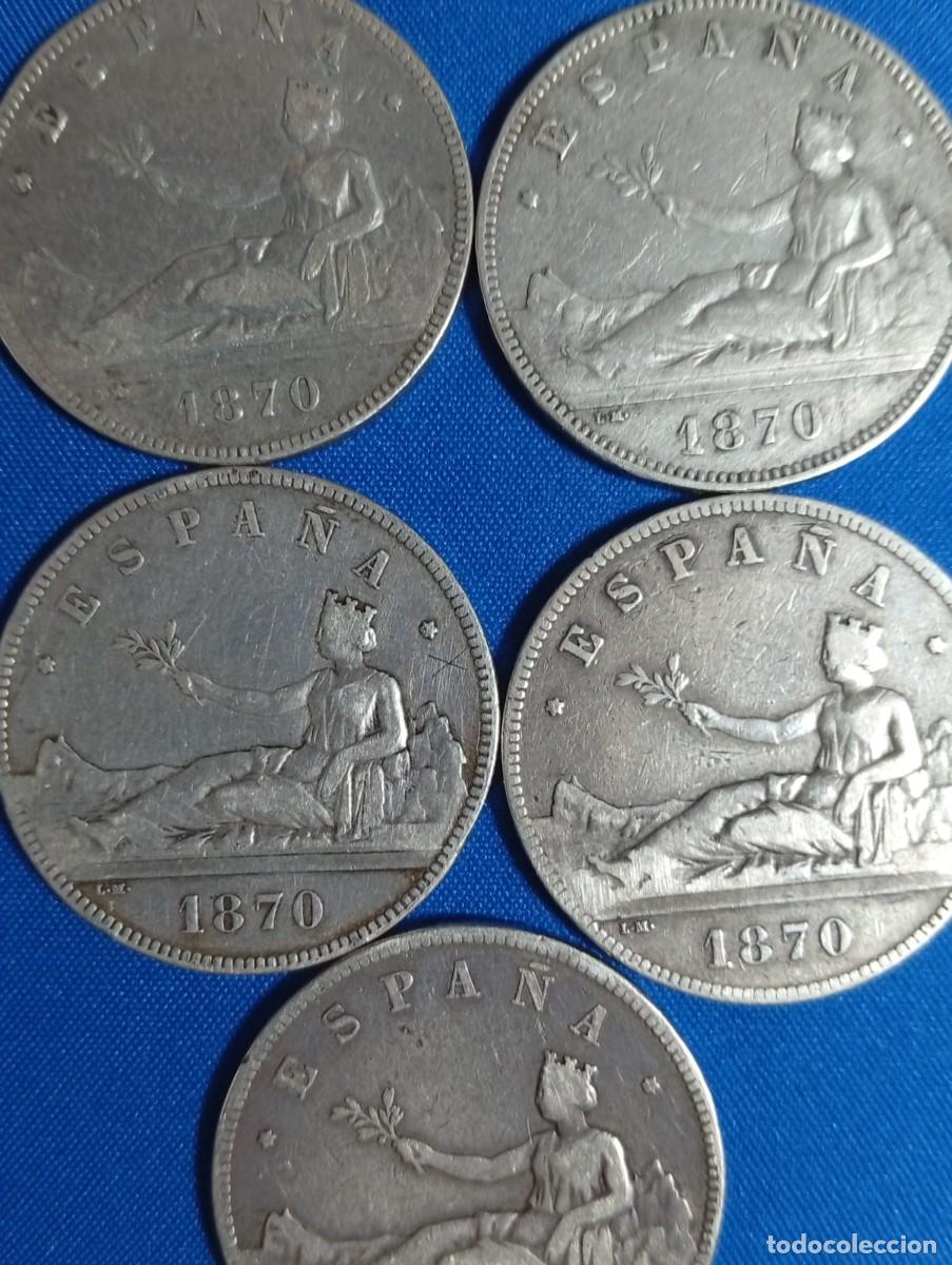 Monedas de Espa&ntilde;a: 5 Monedas plata 5 ptas. Al. Espa&ntilde;a 1870