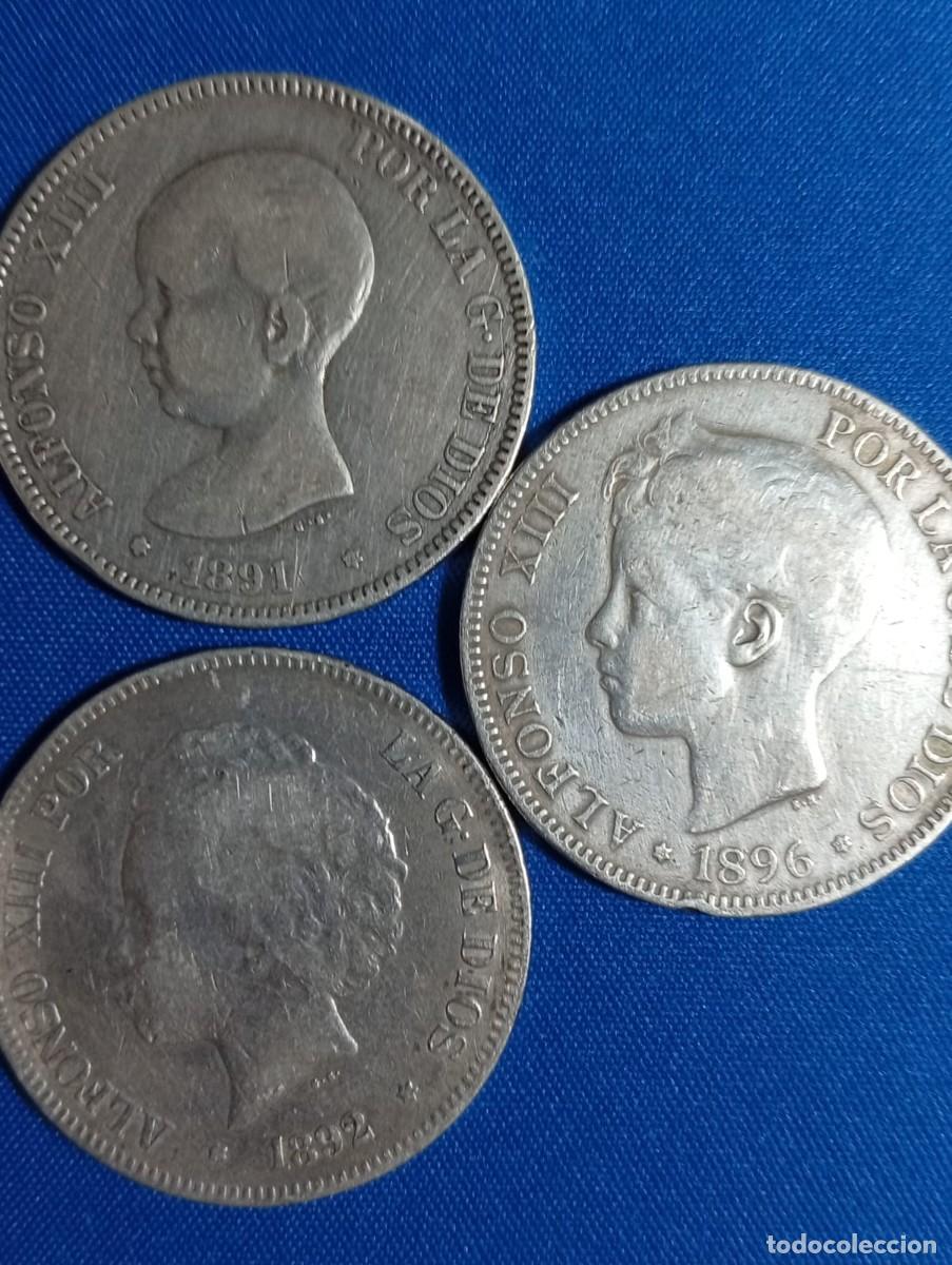 Monedas de Espa&ntilde;a: 3 Moneda plata 5 ptas. Alfonso xxxxxxiii 1891-92-96