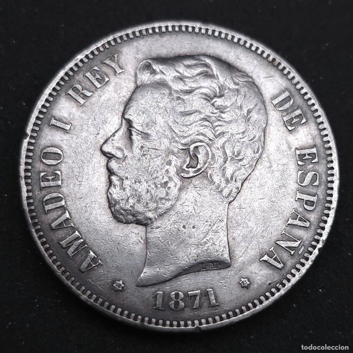 Monedas de Espa&ntilde;a: MONEDA PLATA ESPA&Ntilde;A 5 PESETAS AMADEO I 1871 *18-71*