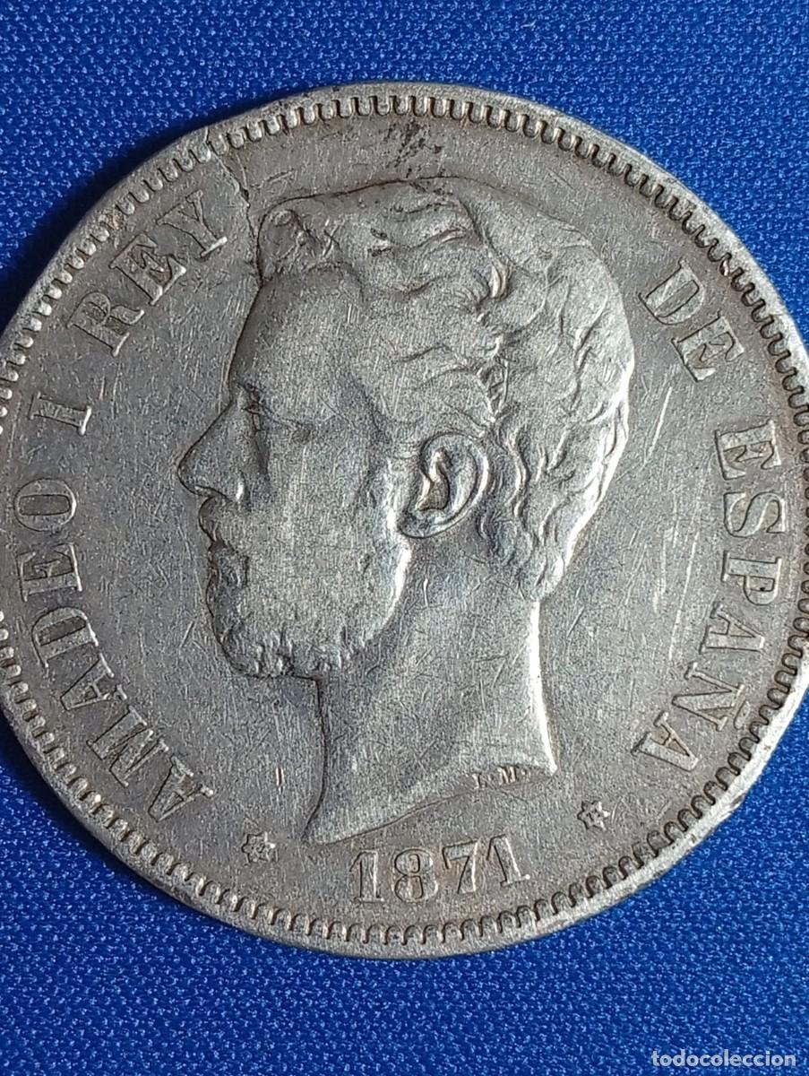Monedas de Espa&ntilde;a: Moneda plata 5 ptas. Amadeo I 1871 estrellas 18-73