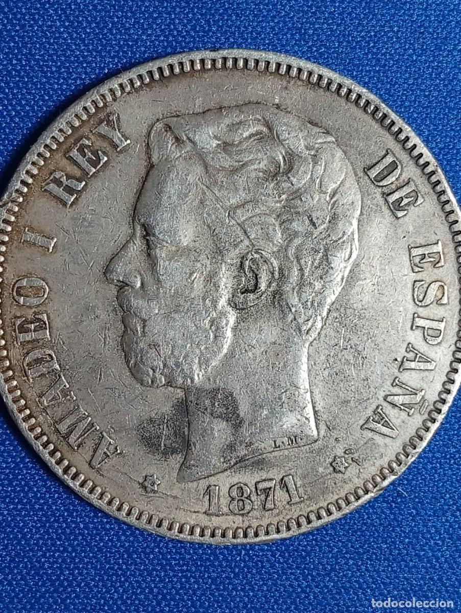 Monedas de Espa&ntilde;a: Moneda plata 5 ptas. Amadeo I 1871 estrellas 18-74