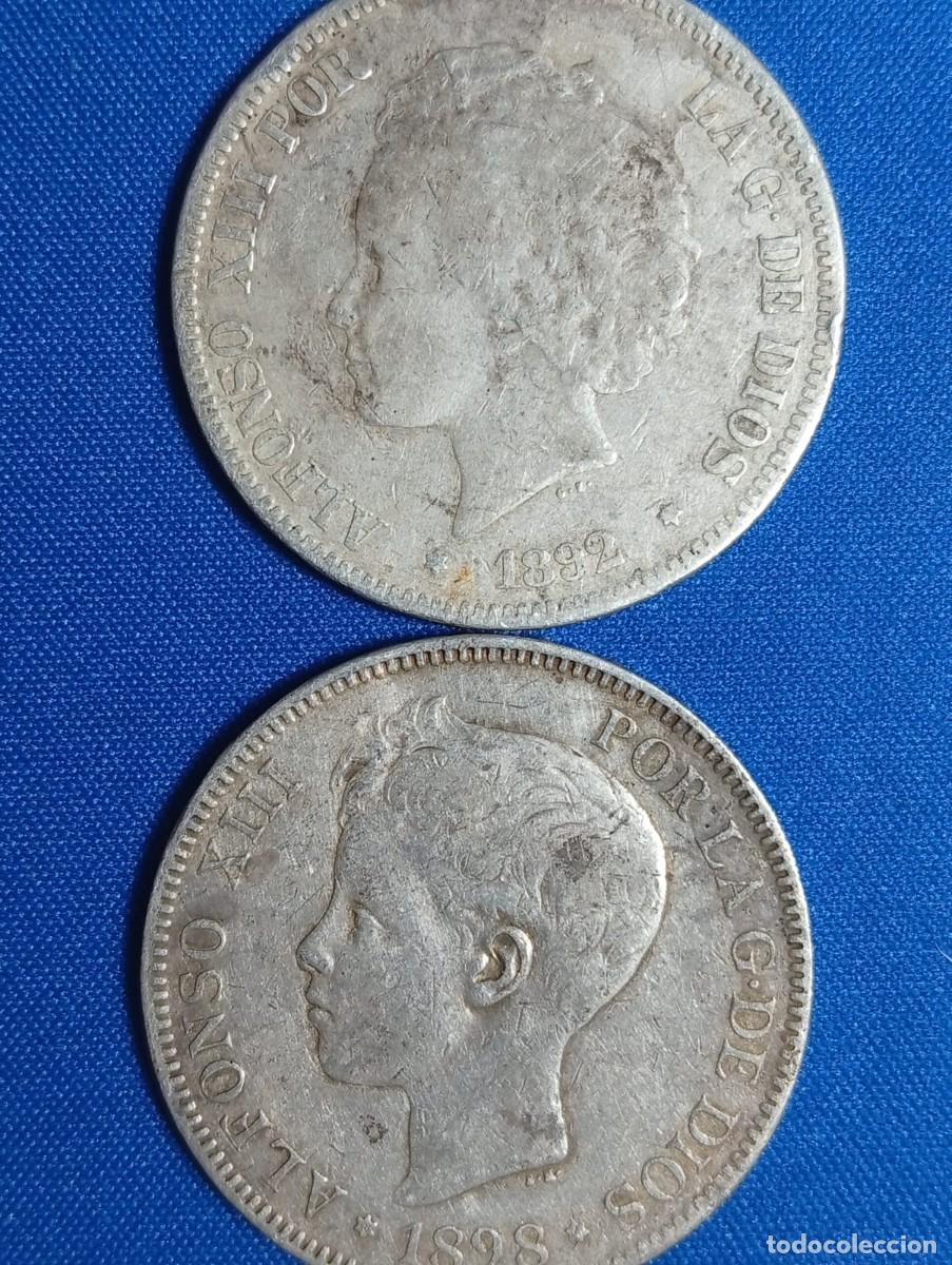 Monedas de Espa&ntilde;a: 2 monedas plata de 5 ptas Alfonso XIII 1892 - 1898