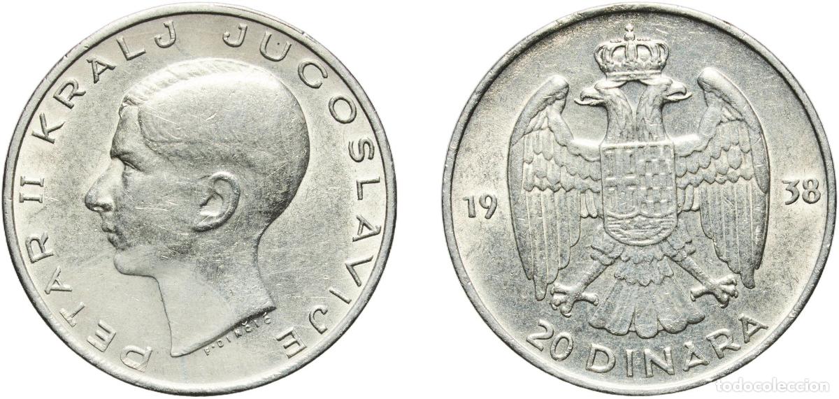 Monedas de Espa&ntilde;a: Yugoslavia Kingdom 1938 20 Dinara - Peter II Silver (.750) Belgrade Mint (15000000) 9g AU KM 23 Sc