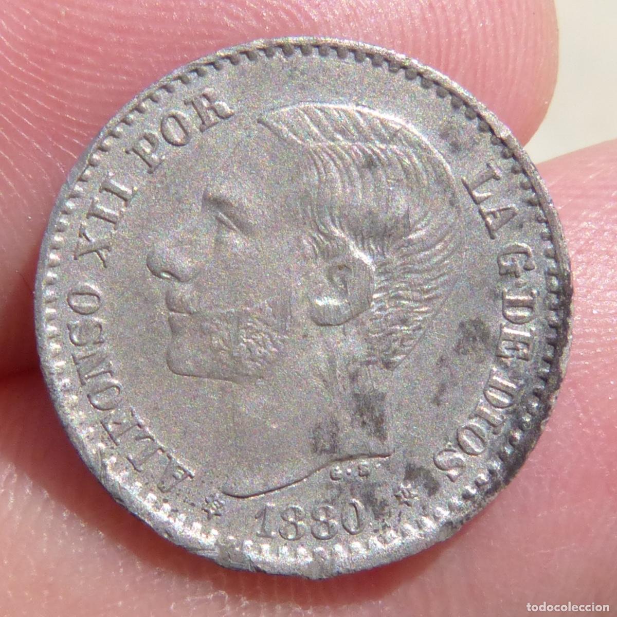 Monedas de Espa&ntilde;a: Moneda de plata 50 c&eacute;ntimos 1880, estrellas visibles, 8* 0*, M.S.M. 2,40gr. Alfonso XII