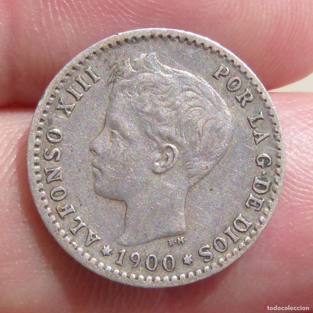 Monedas de Espa&ntilde;a: 50 centimos de plata, 1900, Alfonso XIII, s.m.v, 2,49gr.