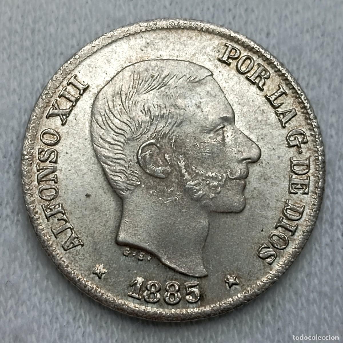 Monedas de Espa&ntilde;a: ⚜️ BBD4 9. Plata. Alfonso XII. Manila. 10 centavos de peso 1885. 2,58 g. UNC-