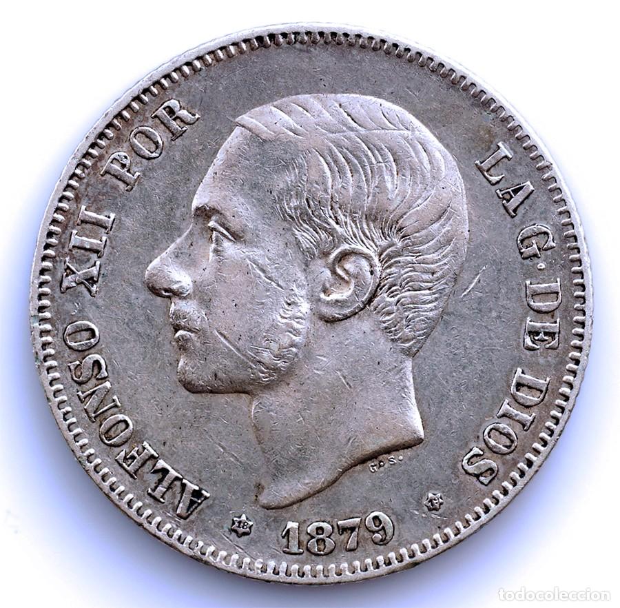 Monedas de Espa&ntilde;a: SC-Alfonso XII - 2 pesetas 1879*18-79 EMM. Madrid. MBC+/VF+. Plata 10 g. Escasa