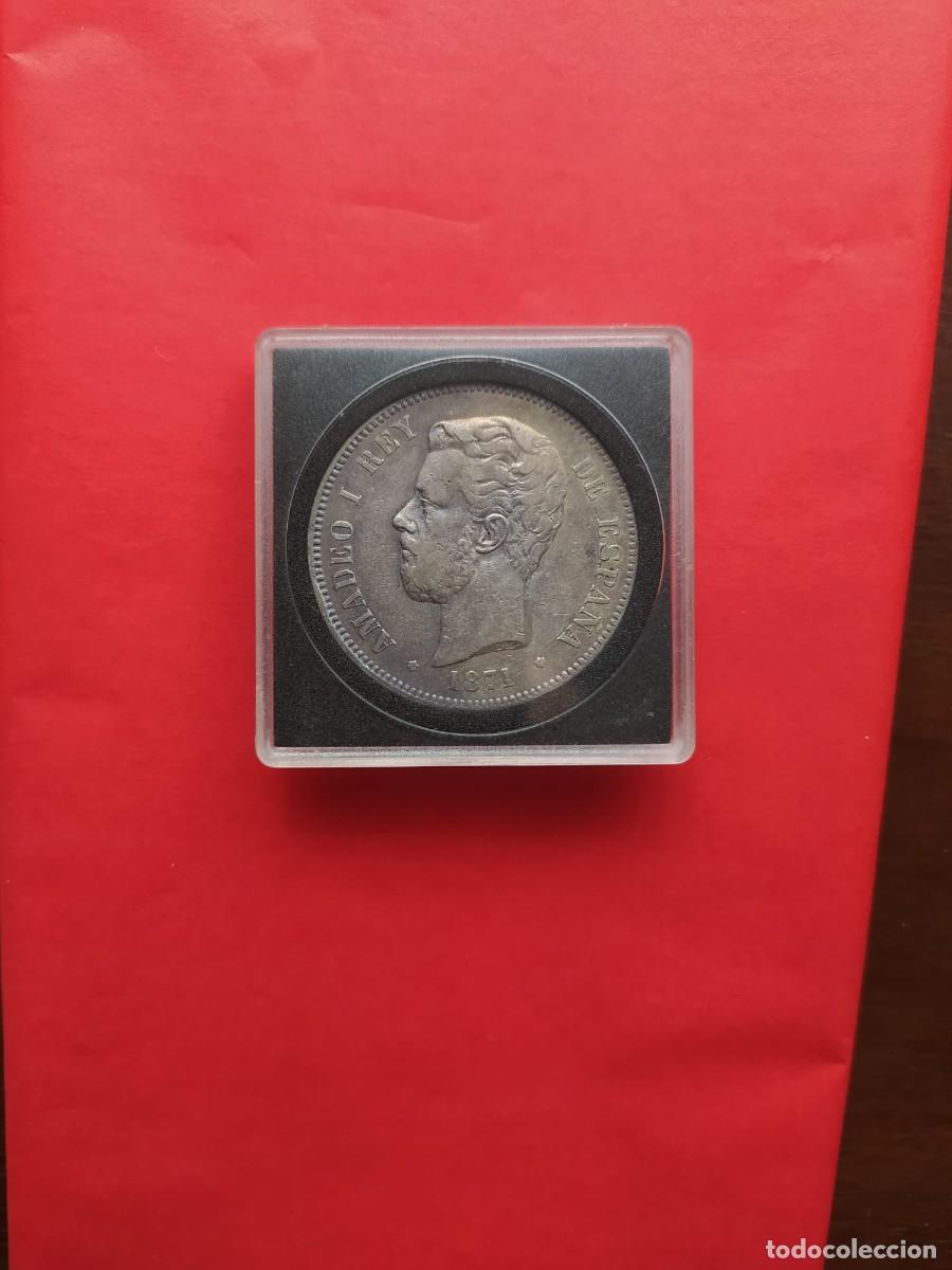 Monedas de Espa&ntilde;a: DURO DE PLATA DE AMADEO I 1871, ESTRELLAS VISIBLES 18/71 LIGERA PATINA DORADA