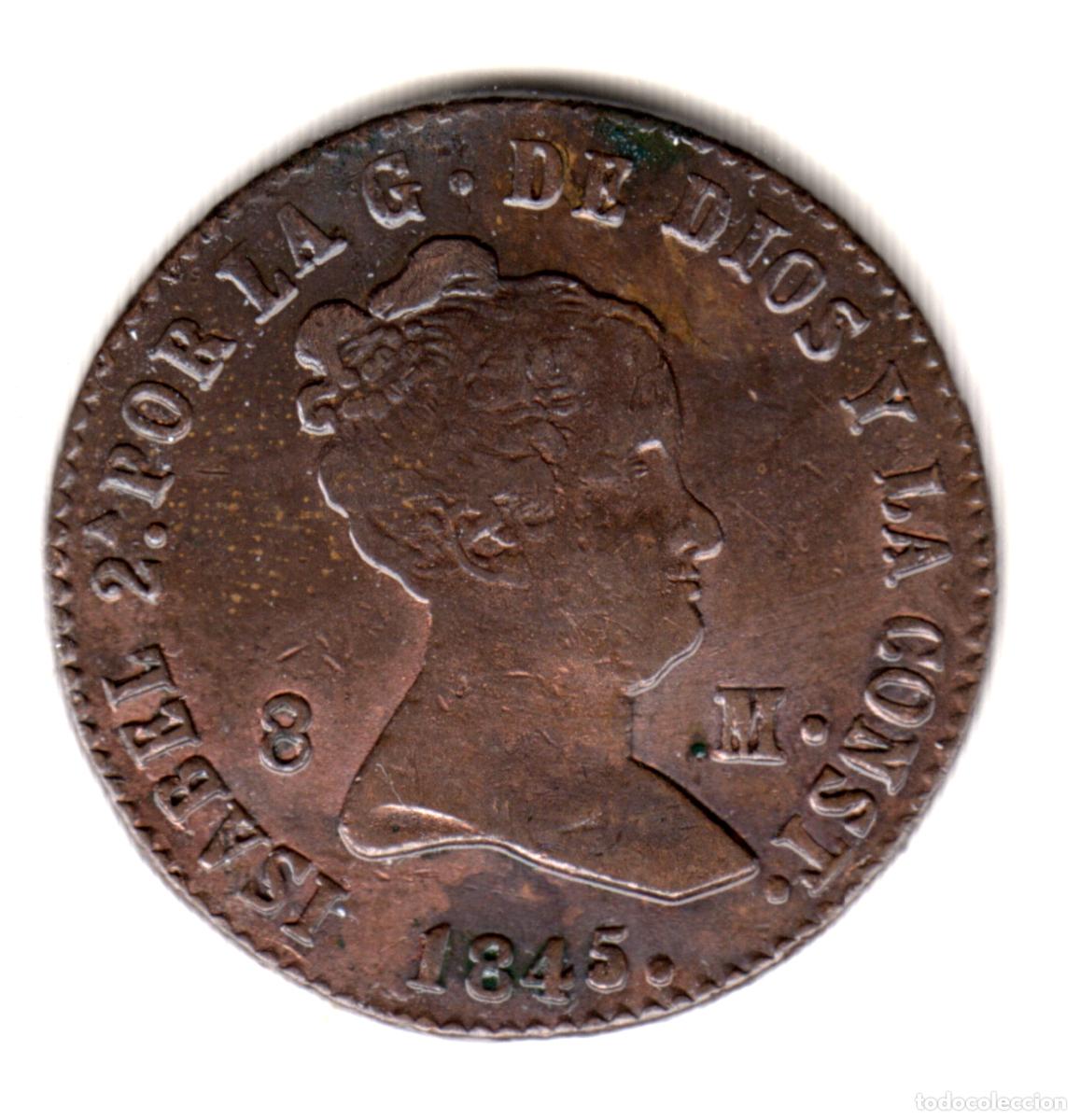 Monedas de Espa&ntilde;a: ESPA&Ntilde;A 8 maravedis cobre 1845 Segovia - Reina Isabel II