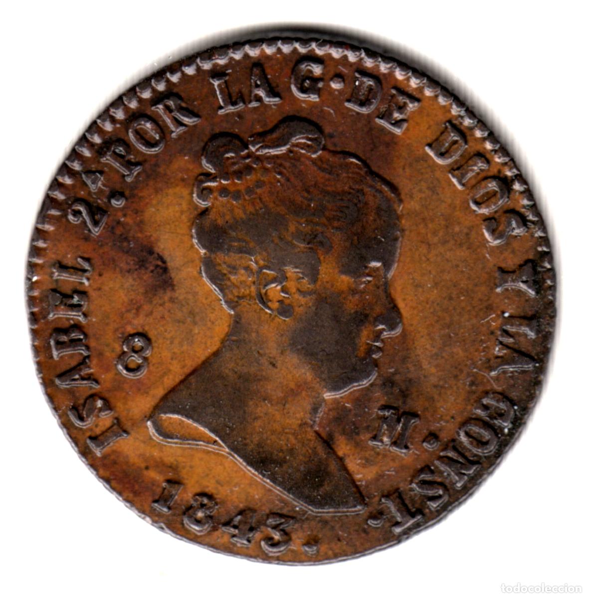 Monedas de Espa&ntilde;a: ESPA&Ntilde;A 8 maravedis cobre 1843 Segovia - Reina Isabel II