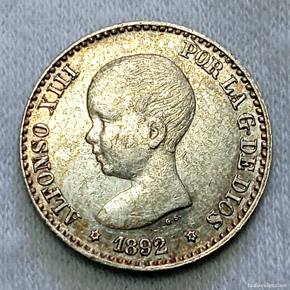 Monedas de Espa&ntilde;a: ⚜️ BBD5 3. Plata. Espa&ntilde;a. 50 c&eacute;ntimos 1892 *92 PG M. 2,53 g. AU+