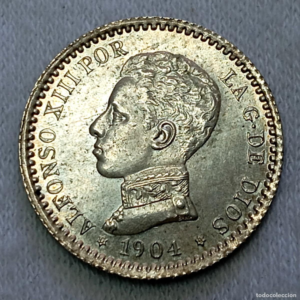 Monedas de Espa&ntilde;a: ⚜️ BBD5 4. Plata. Espa&ntilde;a. 50 c&eacute;ntimos 1904 *04 SM V. 2,52 g. UNC