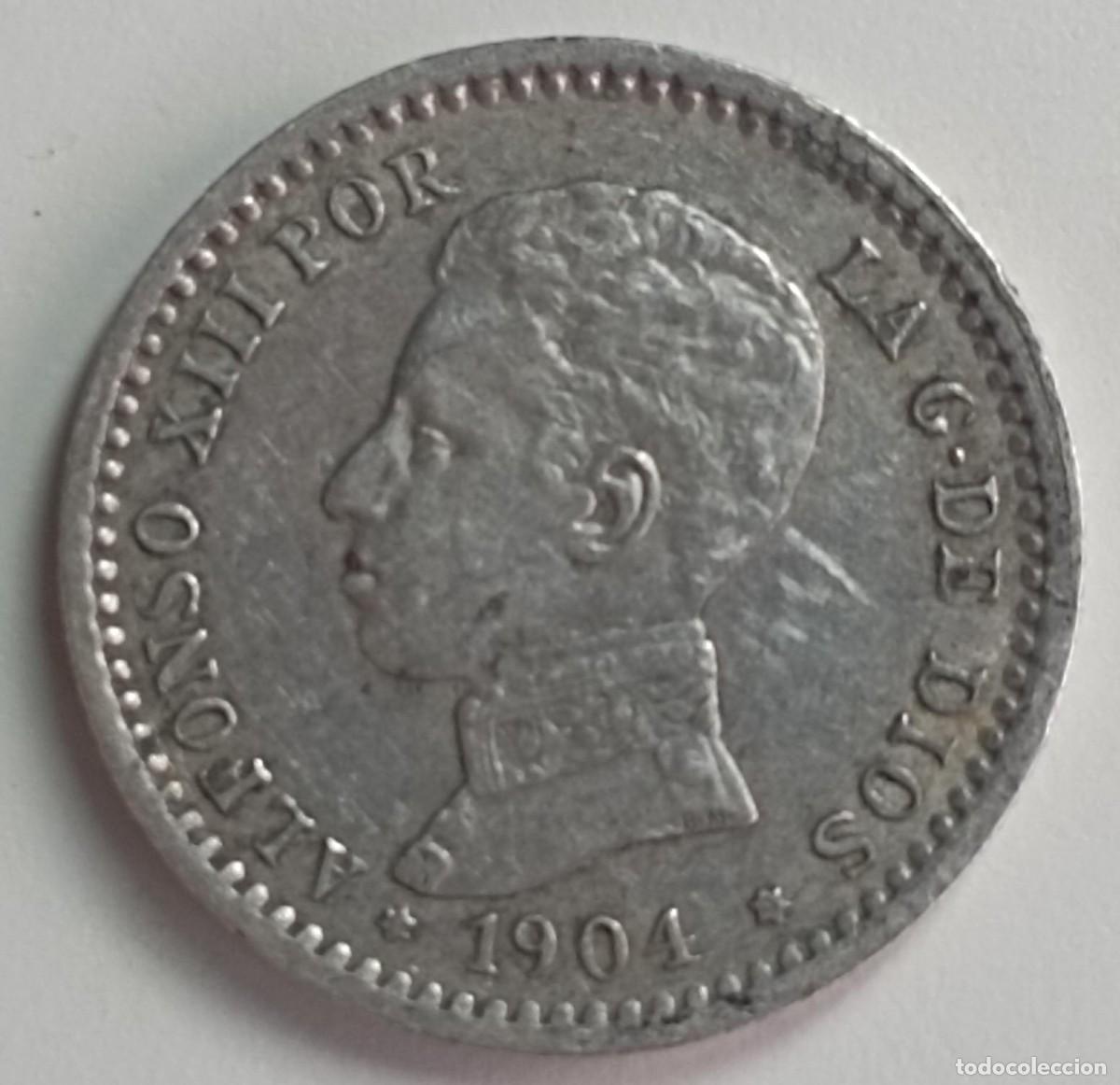 Monedas de Espa&ntilde;a: Moneda de Espa&ntilde;a 50 c&eacute;ntimos de Alfonso XIII de 1904 de plata